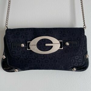Guess Black and Silver Clutch with Chain Strap